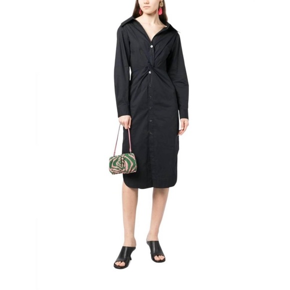 STAUD Clea Front Twist Long Sleeve Shirtdress in Black Size 12 NWT - Picture 1 of 6